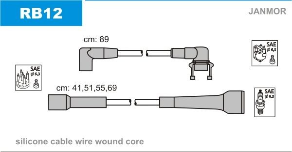 JANMOR Süütesüsteemikomplekt RB12 RB12 Küünlajuhtmed JANMOR RENAULT LAGUNA
