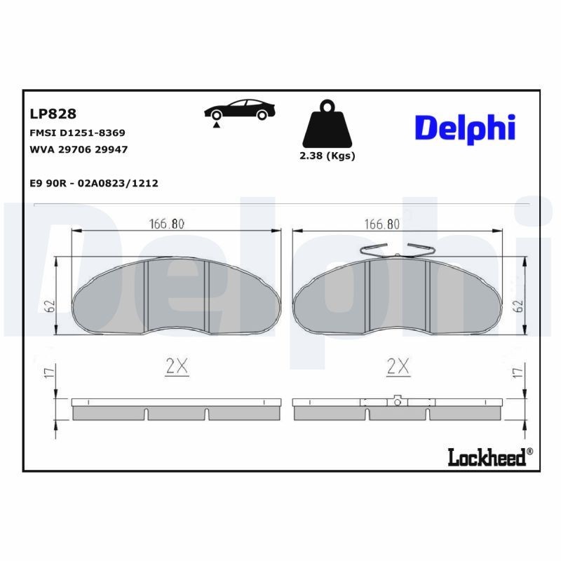 DELPHI Bremseklosser LP828 DELPHI LP828 Sportsbremseklosser Trade Flatvogn lastebil / Chassis pris