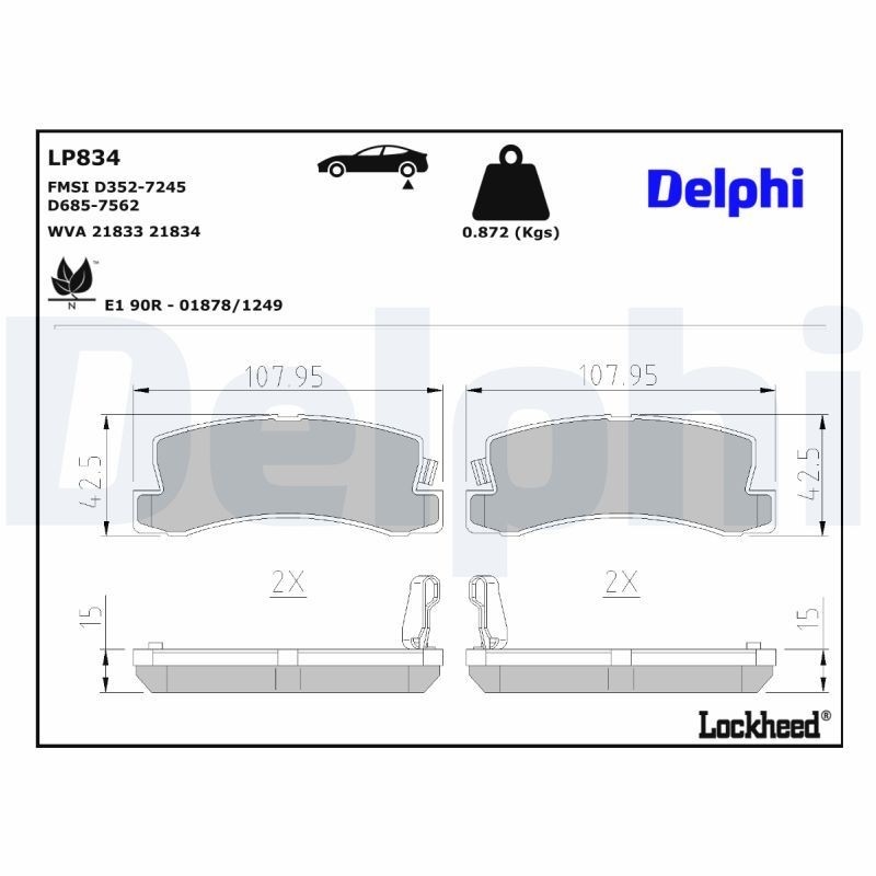 DELPHI Bromsbelägg LP834 DELPHI LP834 Bromsbelägg Camry V10 fram och bak