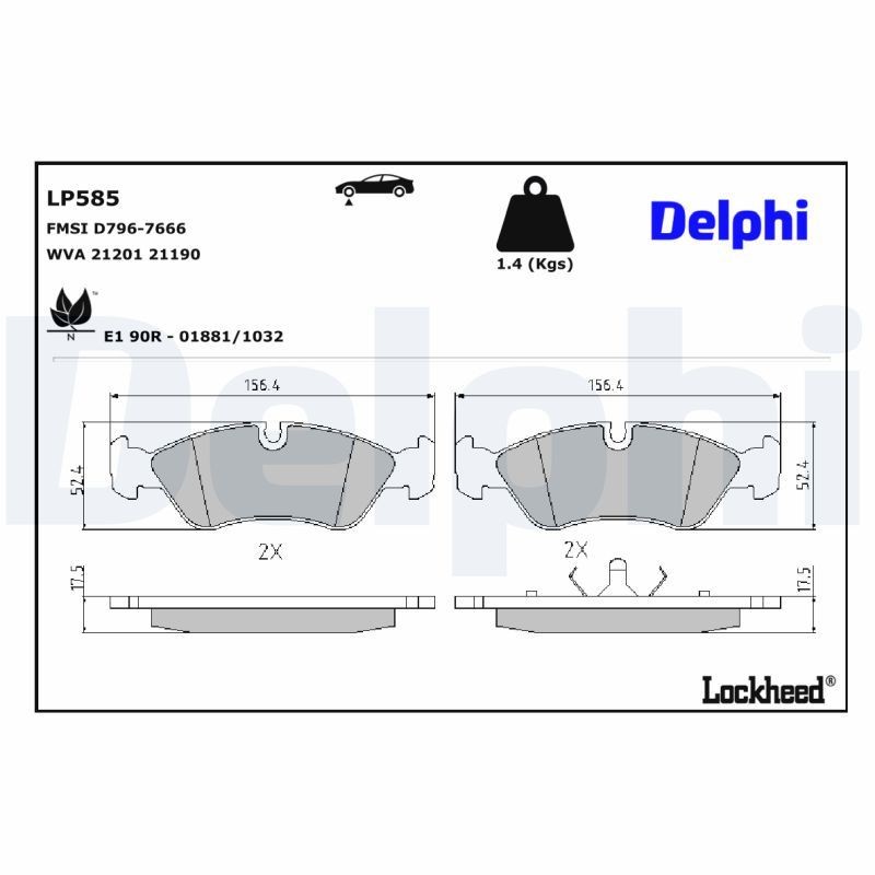 DELPHI Bromsbelägg LP585 Byta Bromsbelägg sport Opel Ascona C kostnad DELPHI LP585