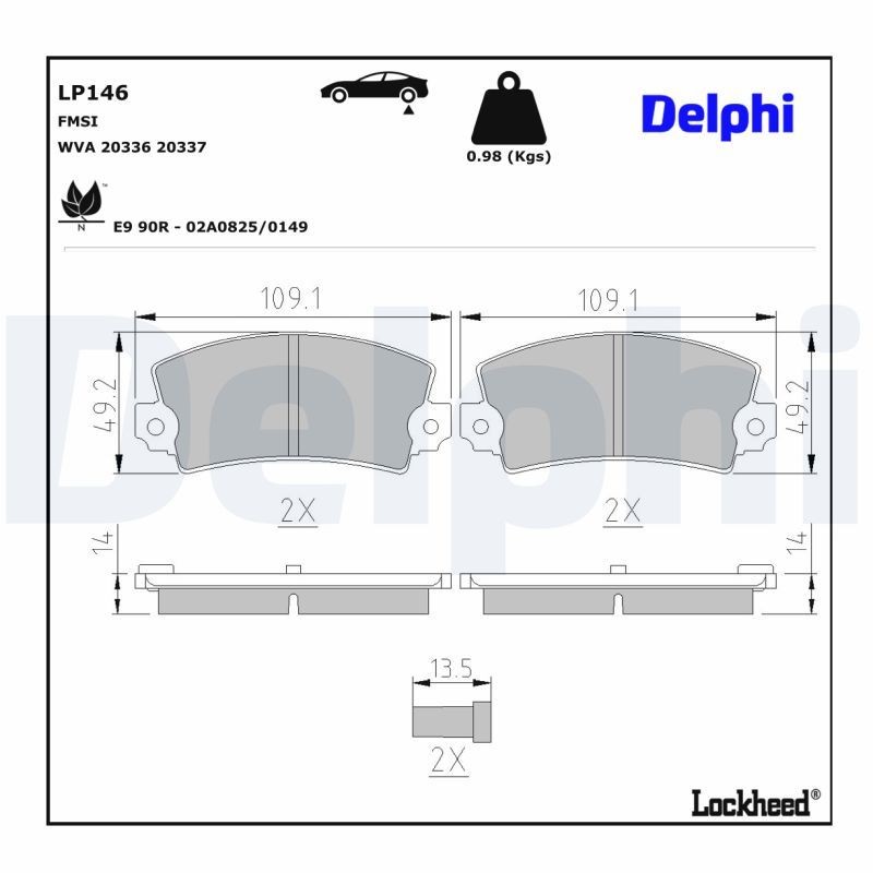 DELPHI Bromsbelägg LP146 DELPHI LP146 Bromsbelägg RENAULT 4 Kombi 1.1 44 hk 1986