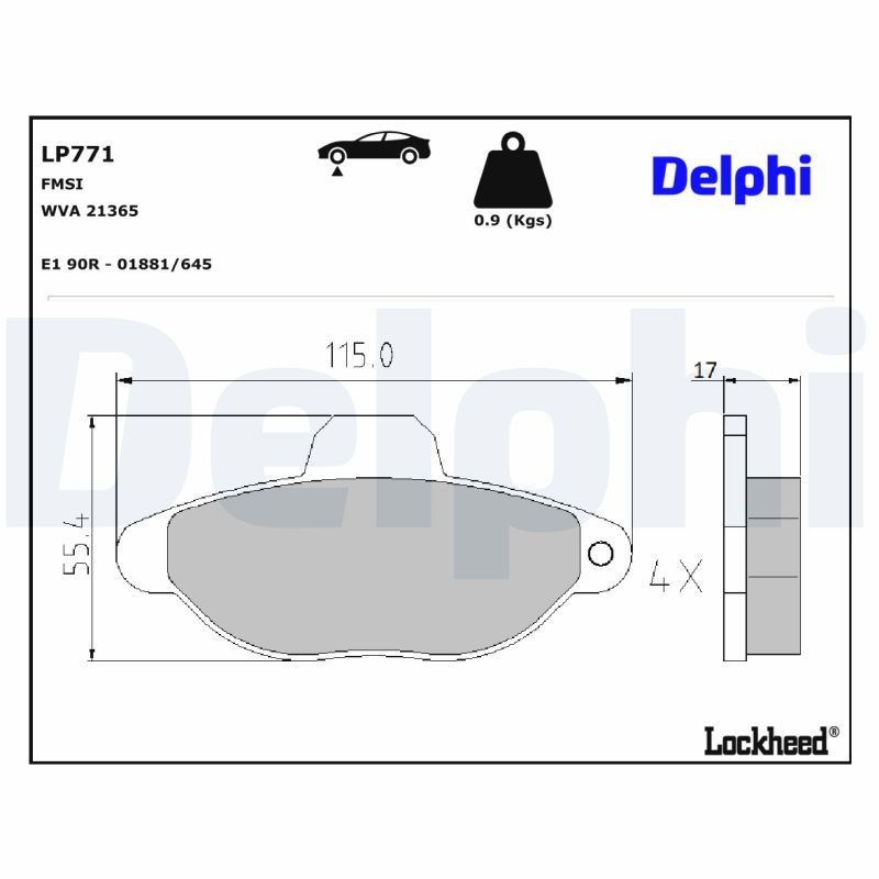 Remblokken DELPHI LP771 DELPHI LP771: Remblokkenset Fiat SEICENTO 2005