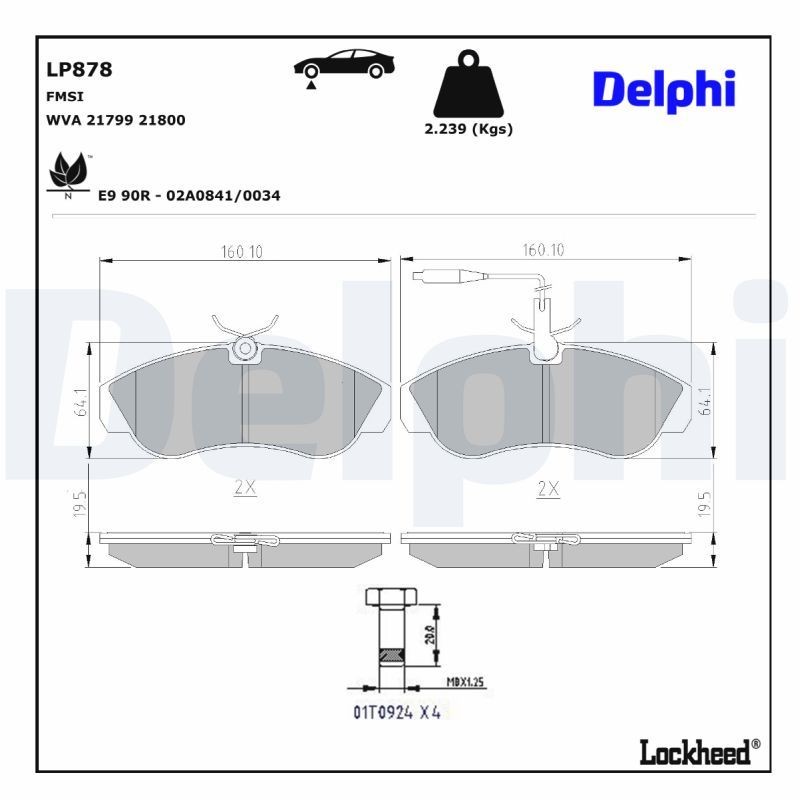 DELPHI Τακάκια φρένων LP878 DELPHI LP878 Τακάκια φρένων OPEL Omega B Caravan (V94) 2.0 (F35, M35, P35) 116 PS 1996