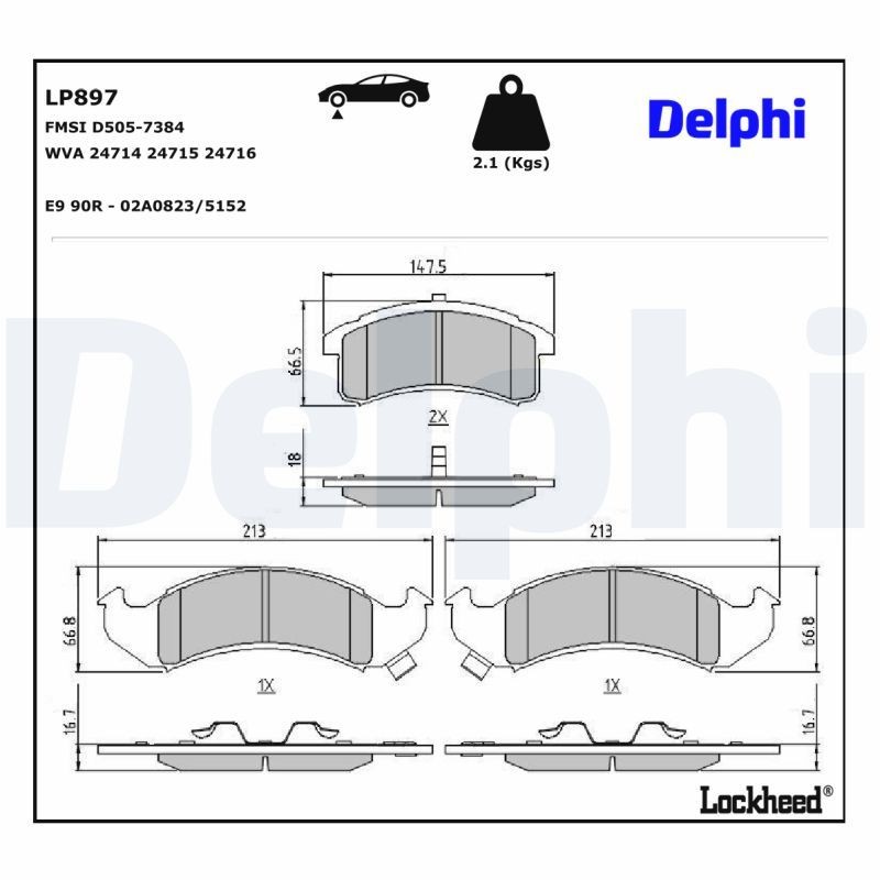 DELPHI Bremseklosser LP897 DELPHI LP897 Bremseklosser CADILLAC Deville VII 4.6 279 hk 1999