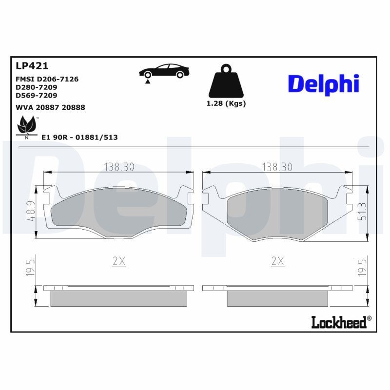 DELPHI Bromsbelägg LP421 DELPHI LP421 Bromsbelägg Audi 80 B2 original