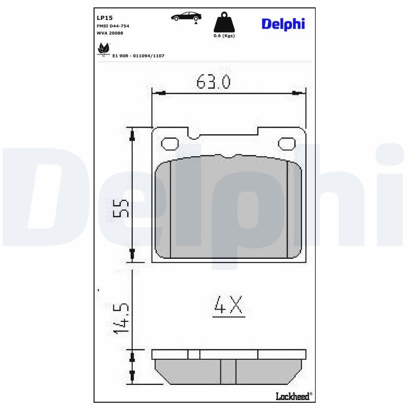 DELPHI Τακάκια φρένων LP15 DELPHI LP15 γνήσια Αγωνιστικά τακάκια Volvo P1800 Coupe κόστος