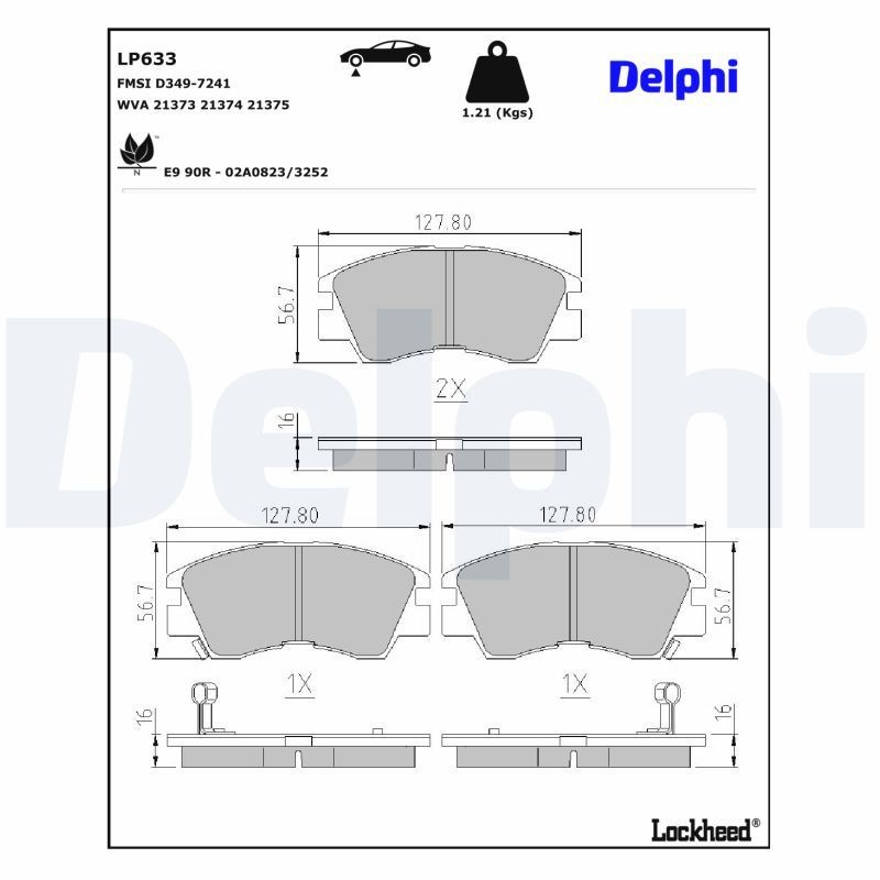 DELPHI Bremsbeläge LP633 DELPHI LP633 Bremsbeläge MITSUBISHI L300 / Delica III Bus (P0_W, P1_W, P2_W) 2.5 TD 4WD (P25W, P35W) 87 PS 1993