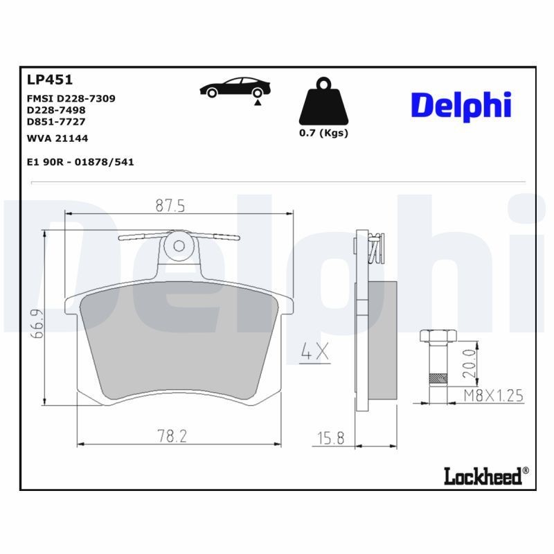 DELPHI Bremžu kluči LP451 Bremžu uzliku kompl., disku bremzes Fiat 146A/E LP451 DELPHI