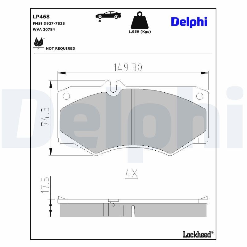 DELPHI Bromsbelägg LP468 DELPHI LP468 Bromsbelägg Mercedes MB 100 Skåpbil fram och bak