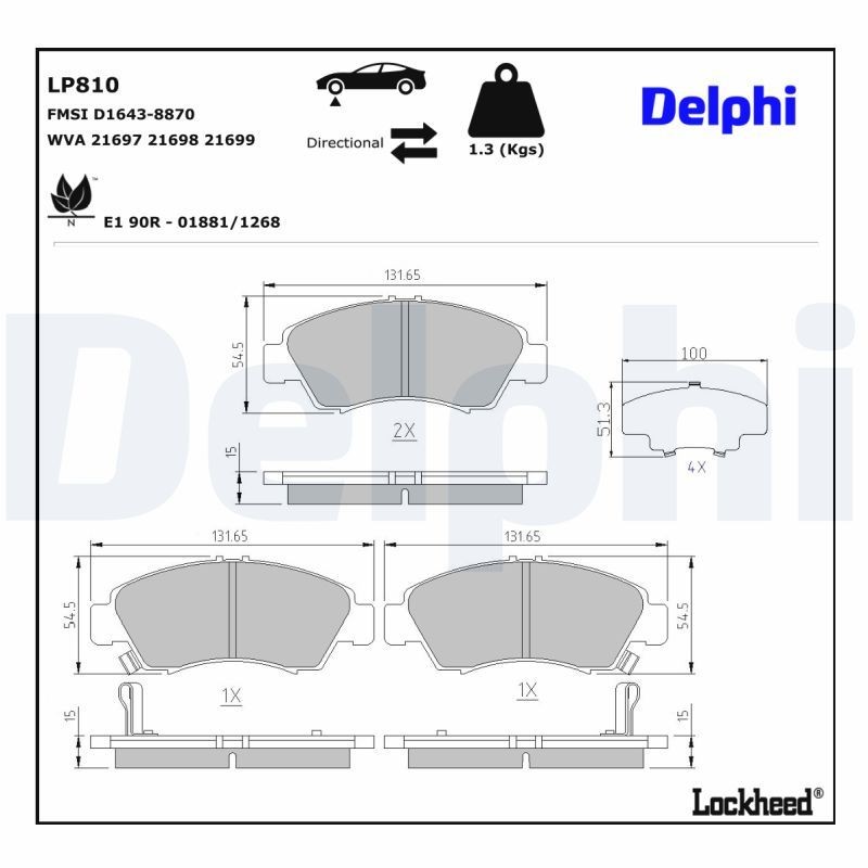DELPHI Τακάκια φρένων LP810 DELPHI LP810 Σετ τακάκια Honda Civic V Coupe γνήσια τιμες
