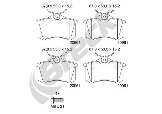 BRECK Bromsbelägg 20961 00 704 00 20961 00 704 00 BRECK bromskloss Peugeot 308