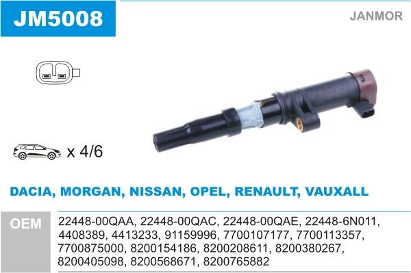 Ignition coil JANMOR JM5008 JANMOR JM5008 Ignition coil Renault TRAFIC 2010