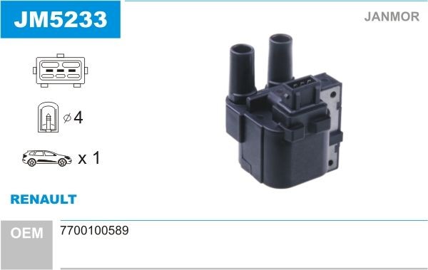 JANMOR Zapaľovacia cievka JM5233 JM5233 Indukčná cievka RENAULT SANDERO / STEPWAY JANMOR