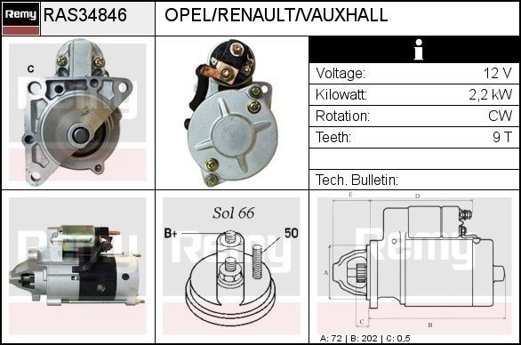 DELCO REMY Tandstang DSR1172L DSR1172L DELCO REMY Tandstang Peugeot billig