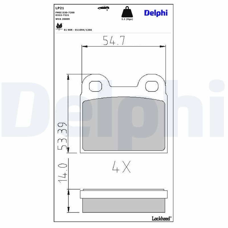 DELPHI Bromsbelägg LP21 DELPHI LP21 Bromsbelägg TALBOT 180 Sedan 1.8 101 hk 1982