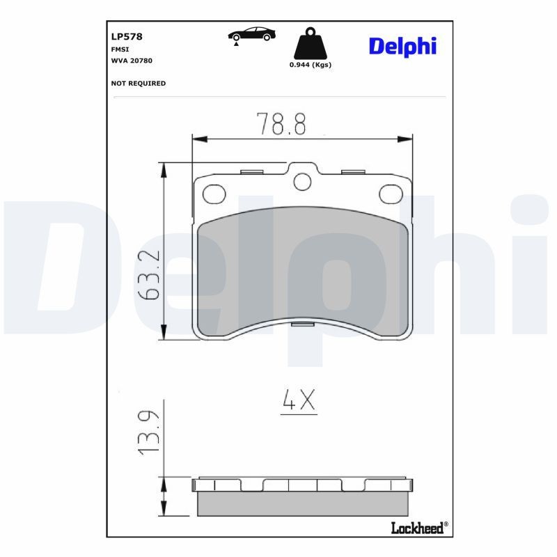 DELPHI Τακάκια φρένων LP578 DELPHI LP578 Τακάκια φρένων PIAGGIO Porter Van 1.3 16V 65 PS 2006