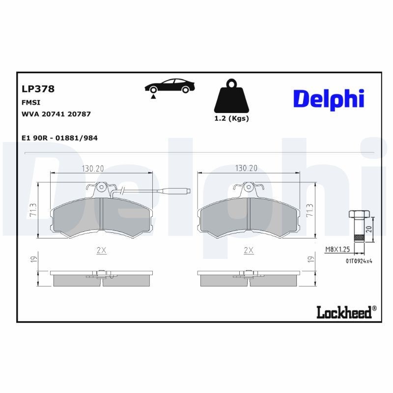 DELPHI Plaquettes de frein LP378 DELPHI LP378 Plaquettes de frein AUVERLAND A3 SUV 1.9 D 4WD 64 CV 1988