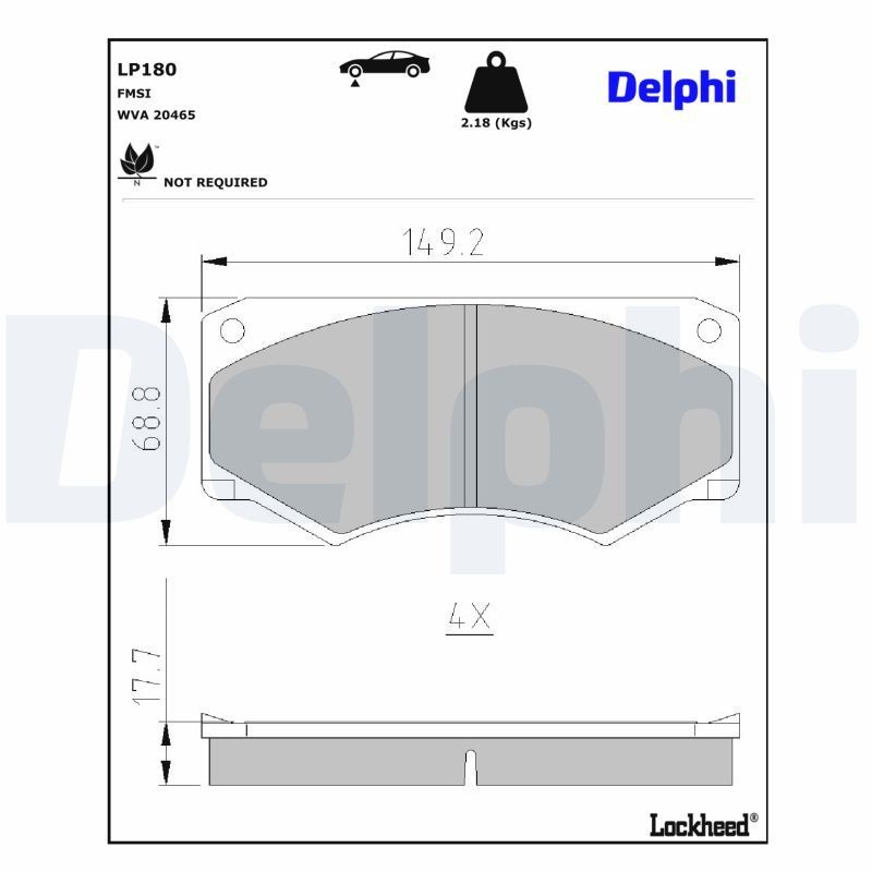 DELPHI Piduriklotsid LP180 DELPHI LP180 Piduriklotsid MERCEDES-BENZ T1 Buss (W602) 310 D 2.9 98 hj 1990