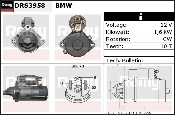 DELCO REMY Starter motor DRS3958 DRS3958 DELCO REMY starter motor for BMW 2 Series
