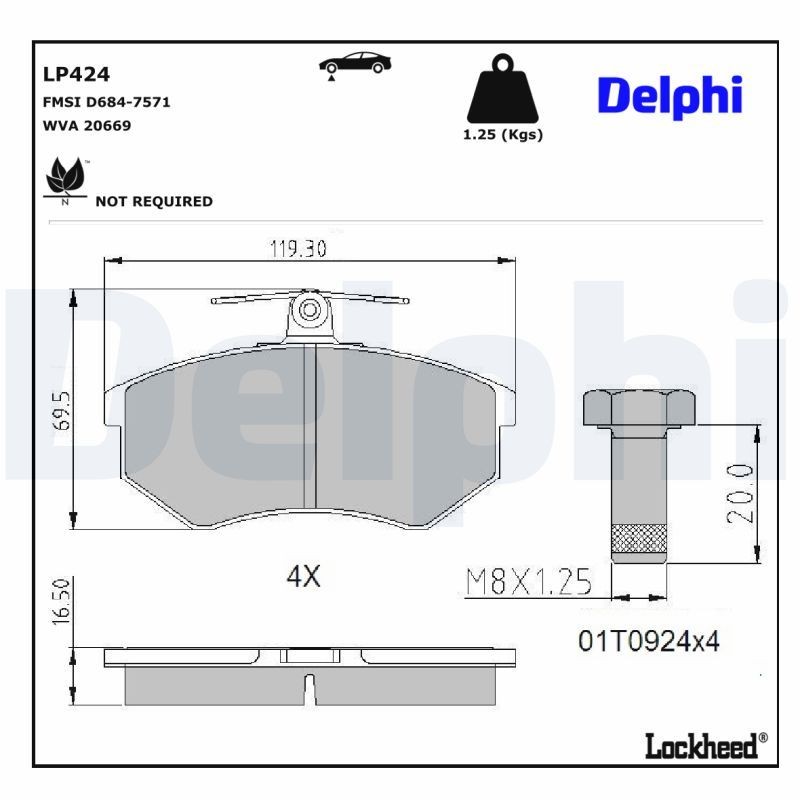 Bremseklodser DELPHI LP424 DELPHI LP424: Klodser Audi 80 2015
