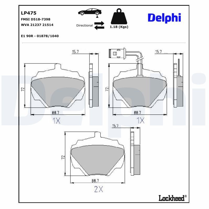 DELPHI Brake pad set LP475 DELPHI LP475 Land Rover Discovery 1 front brake pads