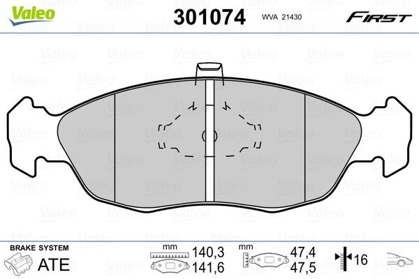 VALEO Bremseklodser 301074 VALEO 301074 106 II Van / Hatchback (1S) Bremseklods pris