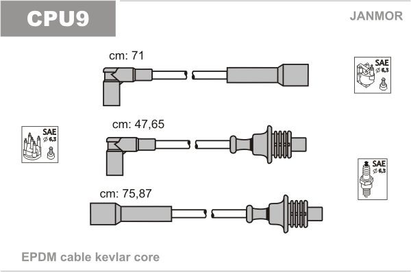 JANMOR Σετ καλωδίων υψηλής τάσης CPU9 JANMOR CPU9 Καλωδια μπουζι σετ Peugeot 205 I τιμες