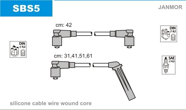 Süütesüsteemikomplekt JANMOR SBS5 JANMOR SBS5 Süütejuhtmed Saab 9-3 2003