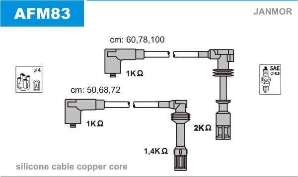 JANMOR Sytytysjohtosarja AFM83 AFM83 JANMOR Sytytysjohto ALFA ROMEO GIULIA