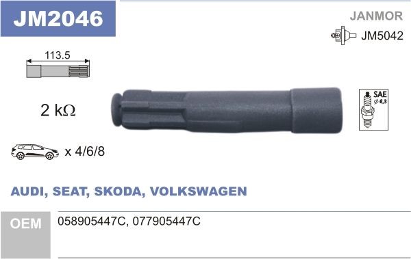 JANMOR Φις, πολλαπλασιαστής JM2046 JM2046 Φις, μπουζί PEUGEOT 308 JANMOR