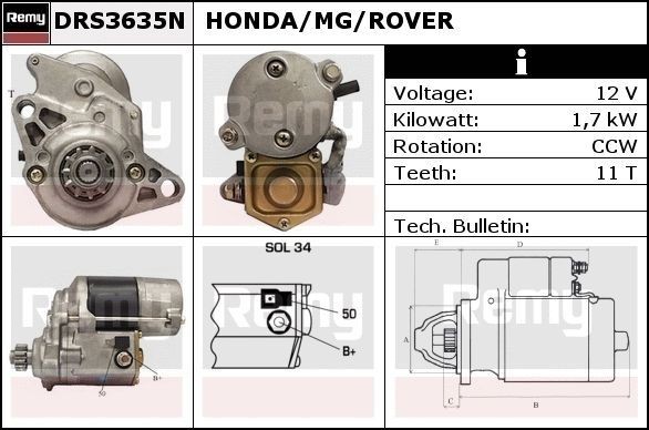 DELCO REMY Démarreur DRS3635N Starter HONDA DELCO REMY DRS3635N