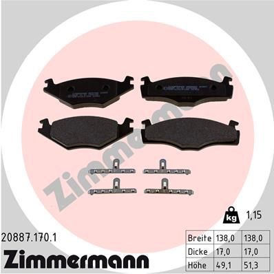 ZIMMERMANN Bromsbelägg 20887.170.1 VW Polo 2 86C Bromsbelägg sport ZIMMERMANN 20887.170.1