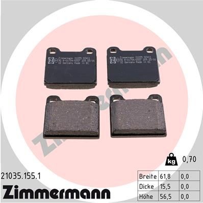 ZIMMERMANN Kit pastiglie freni 21035.155.1 ZIMMERMANN 21035.155.1 Pasticche dei freni MERCEDES-BENZ Ponton (W121) originale prezzo