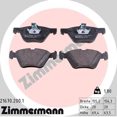 ZIMMERMANN Piduriklotsid 21670.200.1 21670.200.1 Klotsid CHRYSLER VOYAGER ZIMMERMANN