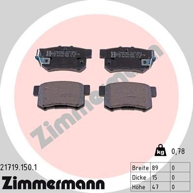 ZIMMERMANN Plaquettes de frein 21719.150.1 Honda PILOT Plaquettes de frein ZIMMERMANN 21719.150.1