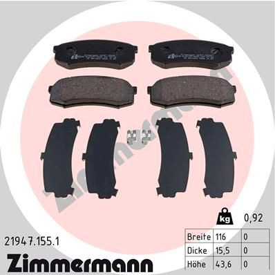 ZIMMERMANN Piduriklotsid 21947.155.1 21947.155.1 Klotsid TOYOTA AVENSIS ZIMMERMANN