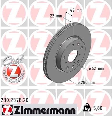 Δισκόπλακα ZIMMERMANN 230.2378.20 ZIMMERMANN COAT Z 230.2378.20 Δισκόπλακες FIAT SEDICI 2007