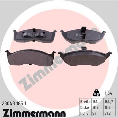 ZIMMERMANN Piduriklotsid 23043.185.1 23043.185.1 Piduriklotsid ZIMMERMANN CHRYSLER VOYAGER