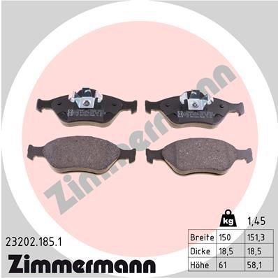 ZIMMERMANN Bromsbelägg 23202.185.1 ZIMMERMANN 23202.185.1 Bromsbelägg MAZDA 2 Hatchback (DY) 1.5 (DY5W) 113 hk 2007