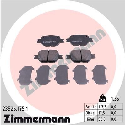 ZIMMERMANN Bremseklodser 23526.175.1 ZIMMERMANN 23526.175.1 Bremseklodser TOYOTA Corolla IX Station Wagon (E120) 1.8 (ZZE122_) 126 HK 2005