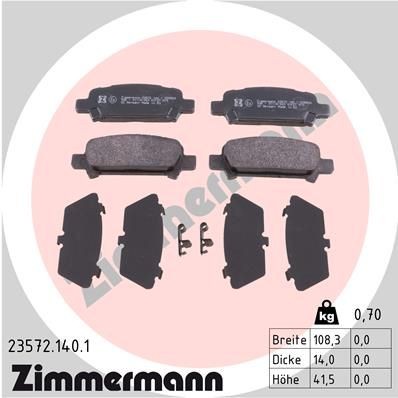 ZIMMERMANN Bremseklosser 23572.140.1 Bremsekloss ZIMMERMANN Subaru VANILLE Buss 23572.140.1