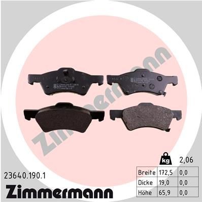 ZIMMERMANN Piduriklotsid 23640.190.1 Pidurikattekomplekt, ketaspidur ZIMMERMANN Chrysler VOYAGER 23640.190.1