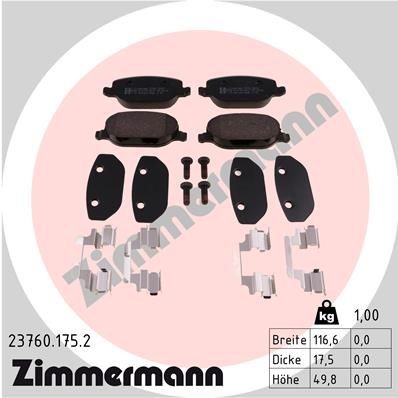 ZIMMERMANN Bremseklosser 23760.175.2 23760.175.2 Bremsekloss ALFA ROMEO 156 ZIMMERMANN