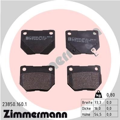 ZIMMERMANN Pastilhas de travão 23850.160.1 23850.160.1 Pastilhas de travão desportivas SUBARU LEONE ZIMMERMANN