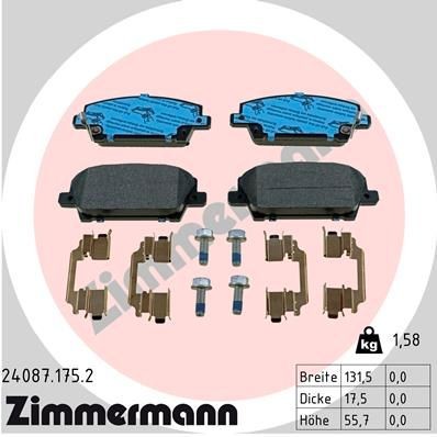 ZIMMERMANN Bremseklosser 24087.175.2 24087.175.2 Bremsebelegg HONDA PILOT ZIMMERMANN