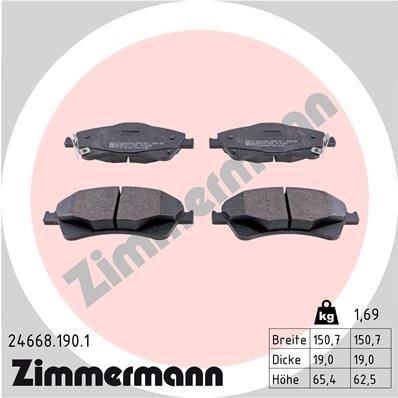 ZIMMERMANN Pastilhas de travão 24668.190.1 Pastilhas de freio ZIMMERMANN Toyota VERSO S 24668.190.1