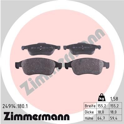 ZIMMERMANN Piduriklotsid 24914.180.1 Piduriklotsid ZIMMERMANN Renault FLUENCE 24914.180.1