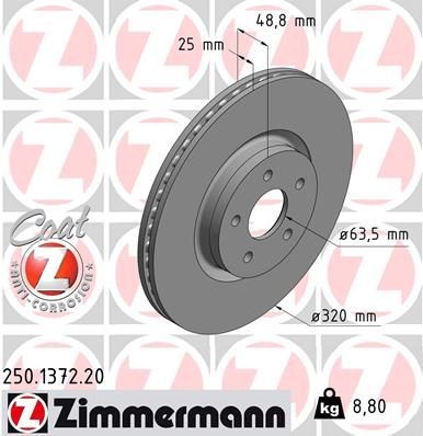 ZIMMERMANN Bromsskiva 250.1372.20 ZIMMERMANN 250.1372.20 Bromsskivor FORD TOURNEO CONNECT original