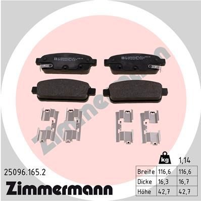 Bromsbelägg ZIMMERMANN 25096.165.2 ZIMMERMANN 25096.165.2: Bromsbeläggsats Chevy CRUZE 2011