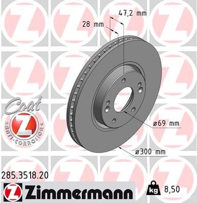 ZIMMERMANN Remschijf 285.3518.20 Hyundai TRAJET Remschijf ZIMMERMANN COAT Z 285.3518.20